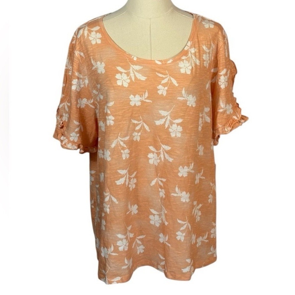 LC Lauren Conrad 100% Cotton Peach & White Short Sleeve Tee Size (XXL) - Picture 1 of 3